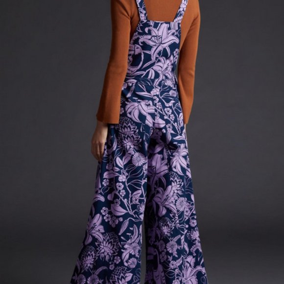 Farm Rio Anthropologie M NWT Wide Leg Overalls Jumpsuit Toucans Medium Blue - Picture 6 of 8